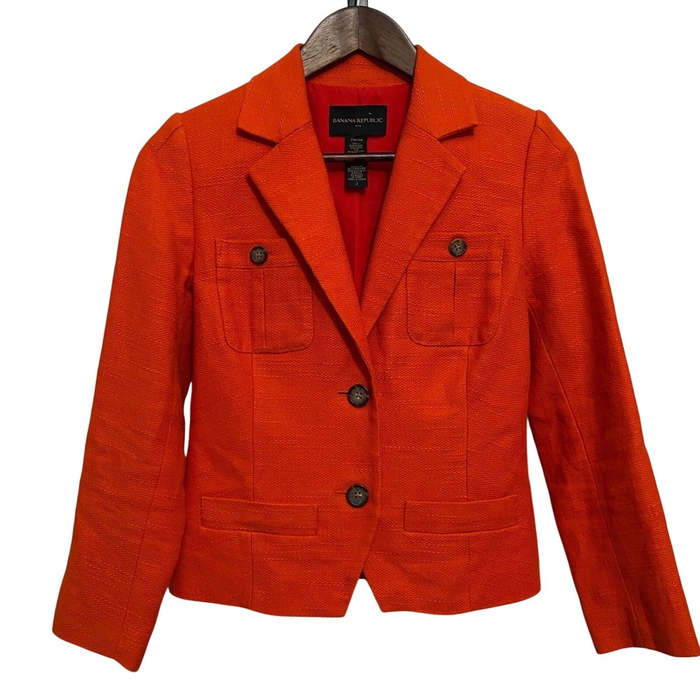 Banana Republic Linen Cotton Blazer Jacket Women 2 European Summer Office Preppy
